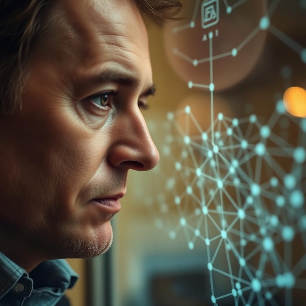 Unternehmer betrachtet abstrakte Datenvisualisierung