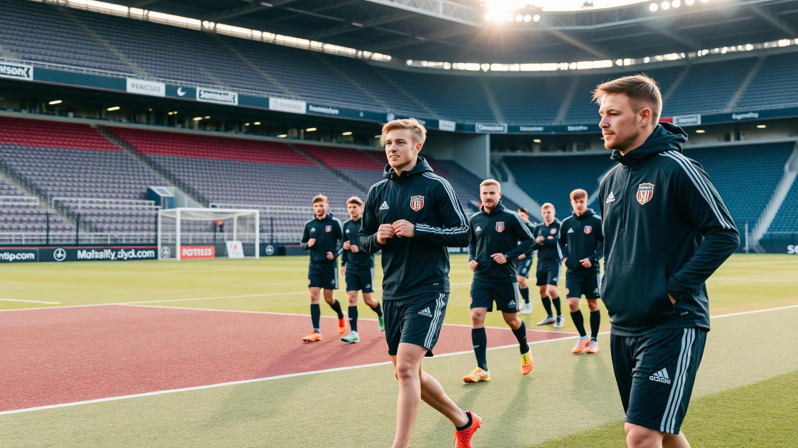 Profi-Fußballer beim Training in einem leeren Bundesliga-Stadion